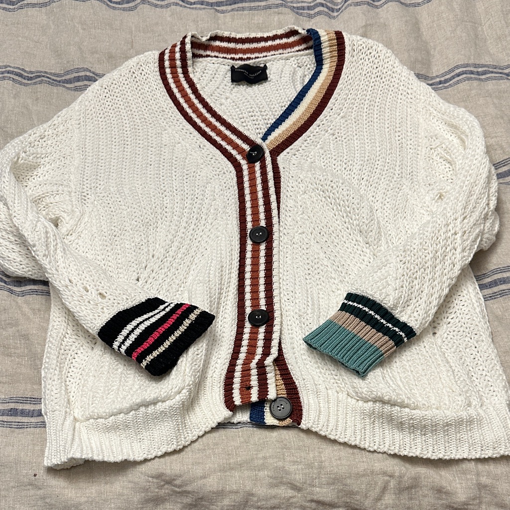 Roberto Collina White Cardigan With Multicolor Accents